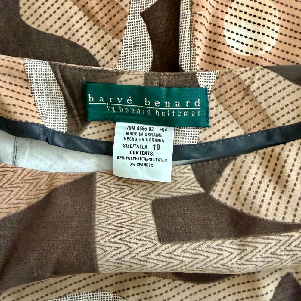 Vintage 70s Harvé Benard Geometric Midi Skirt Brown Cubist Print Size 10 | Retro